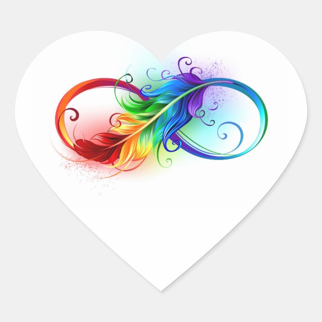 Sticker Cœur Symbole d'infini avec plume arc-en-ciel (Devant)