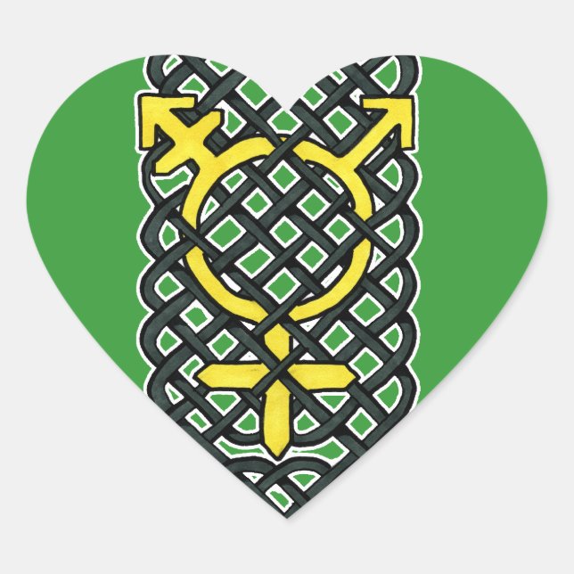 Sticker Cœur Symbole transgenre celtique Jaune (Devant)