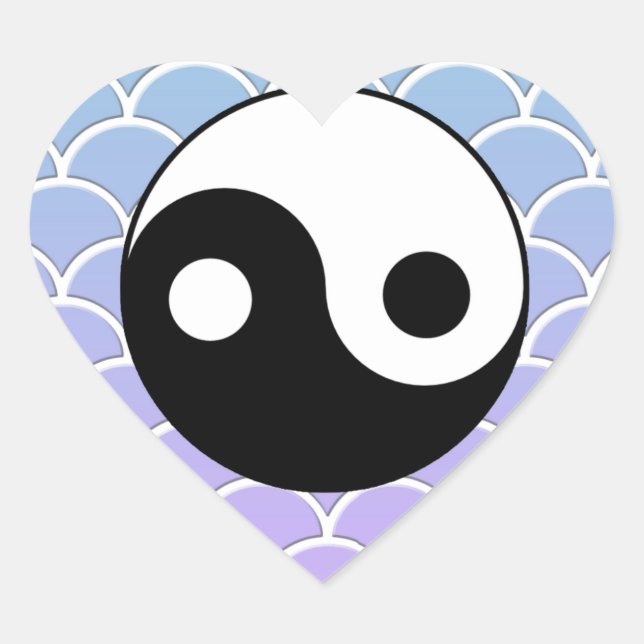 Sticker Cœur Symbole Yin Yang sur l'Arrière - plan d'onde (Devant)