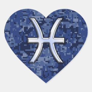 Sticker Cœur Symbole Zodiaque Pisces sur Camo numérique bleu ma