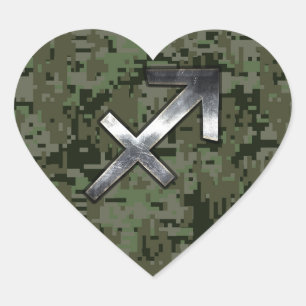 Sticker Cœur Symbole zodiaque Sagittarius sur Camo numérique ve
