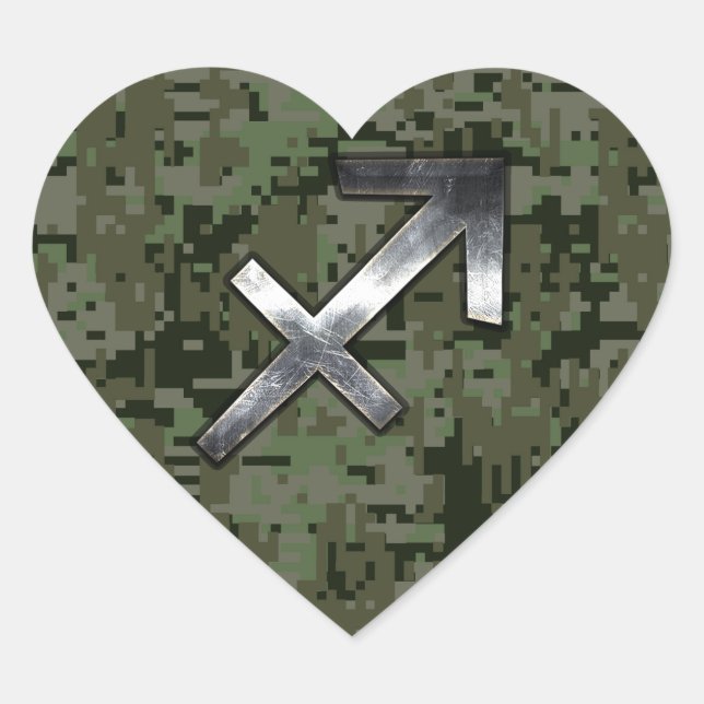 Sticker Cœur Symbole zodiaque Sagittarius sur Camo numérique ve (Devant)