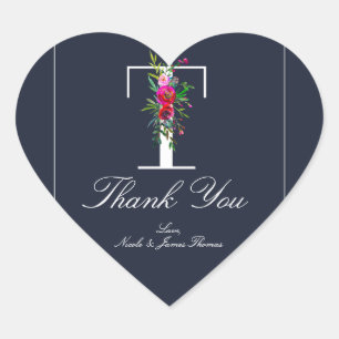 Sticker Cœur T Monogramme Dernier initial bleu Floral Mariage