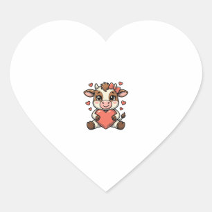 Sticker Cœur T-shirt avec gravure vintage de bébé vache mignonn