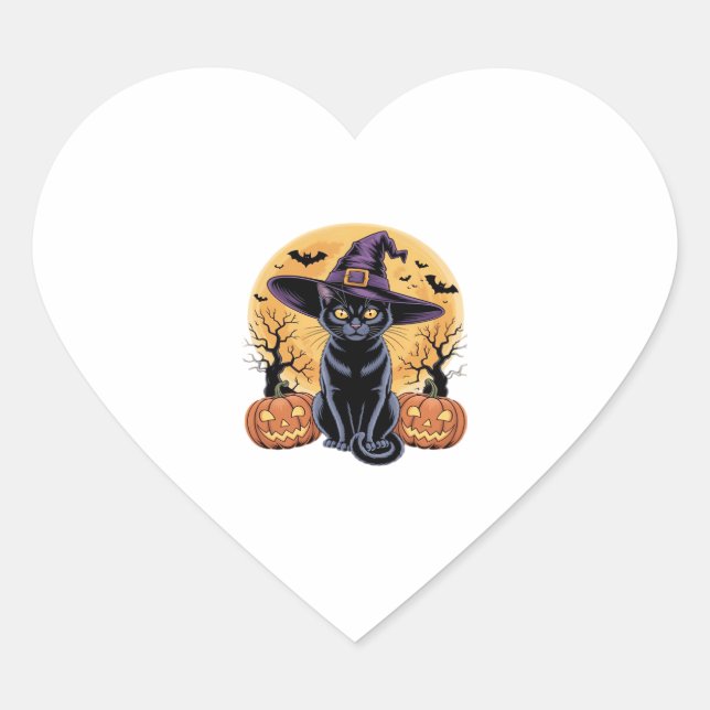 Sticker Cœur T-shirt Citrouille essentiel Halloween Chat (Devant)