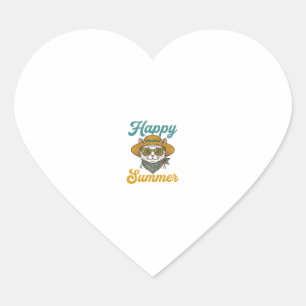 Sticker Cœur T-shirt design vintage gravure chat d'été heureux_