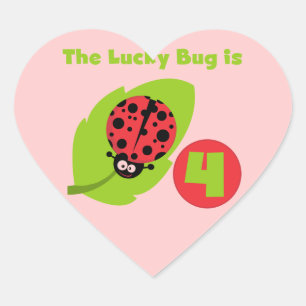 Sticker Cœur T-shirts et cadeaux Lucky Bug 4th Birthday