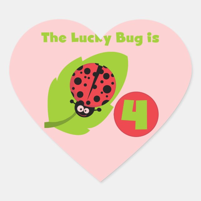 Sticker Cœur T-shirts et cadeaux Lucky Bug 4th Birthday (Devant)