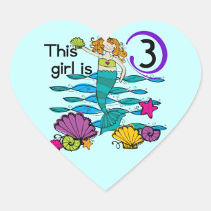 Sticker Cœur T-shirts et cadeaux Mermaid 3e anniversaire