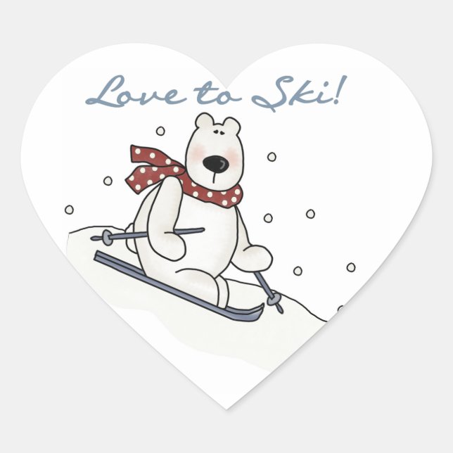 Sticker Cœur T-shirts et cadeaux Polar Bear Love to Ski (Devant)