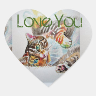 Sticker Cœur Tabby Cat Tabbies Feline Animal Aime Aime