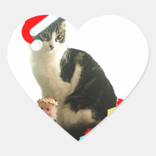 Sticker Cœur Tabby chat de Noël et petit ange mignon