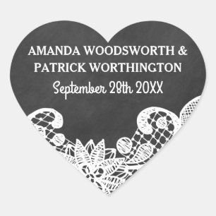 Sticker Cœur Tableau noir + Pays dentelle Mariage rustique Fave