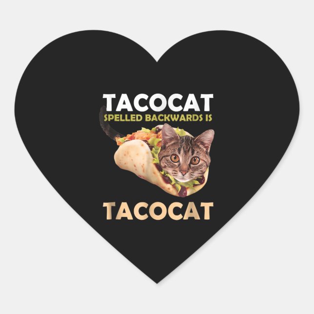 Sticker Cœur Tacocat mignon Taco Chat épelé vers l'arrière (Devant)