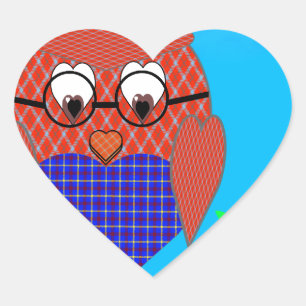 Sticker Cœur Tartan et Chouette des Coeurs