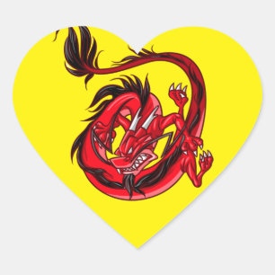 Sticker Cœur Tatouage de dragon rouge et noir sur