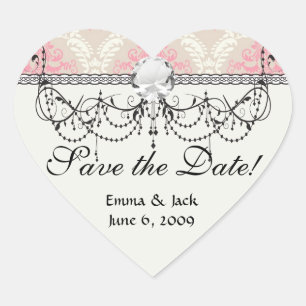 Sticker Cœur taupe rose et ivoire damassé motif