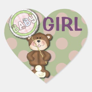 Sticker Cœur Teddy Bear rose et vert