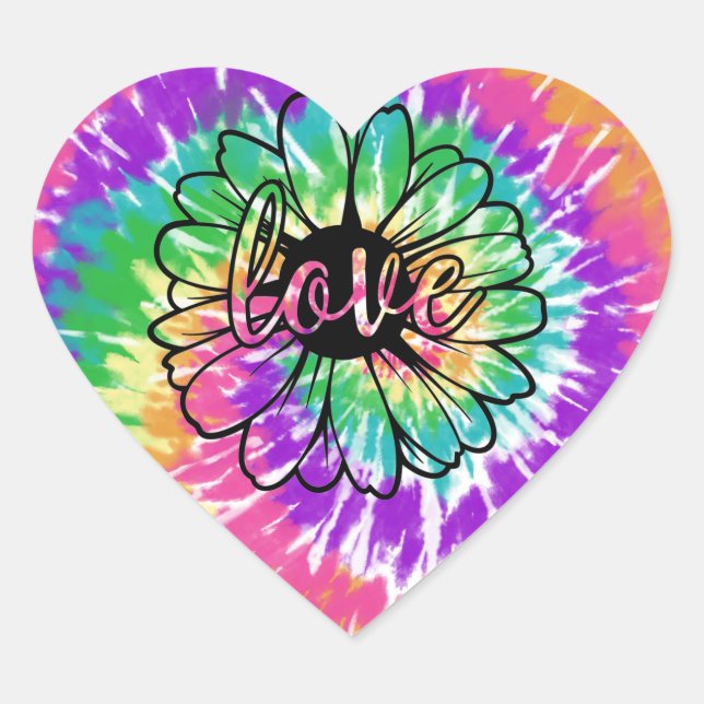 Sticker Cœur teint cravate "amour" marguerite rose violet orang (Devant)