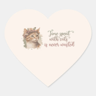 Sticker Cœur Temps passé avec chats mignon Chat Aquarelle Desig