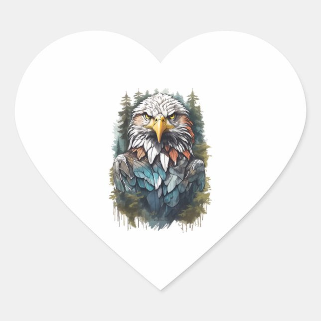 Sticker Cœur Tête d'aigle en forêt (Devant)