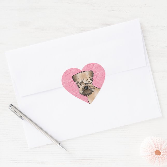 Sticker Cœur Tête De Terrier Roue Sur Coeurs Roses (Enveloppe)