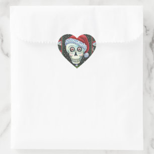 STICKER CŒUR TÊTE MORTE PÈRE NOËL SKULL, HUMOUR SKELETON DE NOË