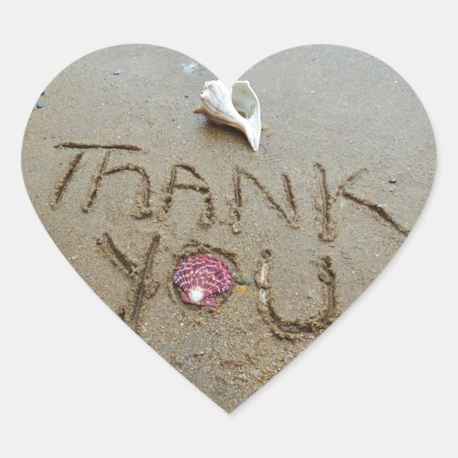 Sticker Cœur Thank you in the sand shells & beach (Devant)