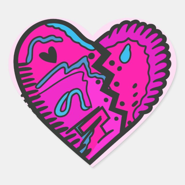 Sticker Cœur Thème des années 80 de couleur vive (Devant)
