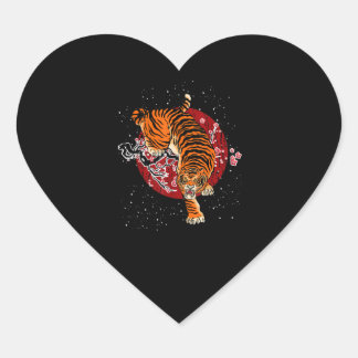 Sticker Cœur Tigre cerise en fleurs
