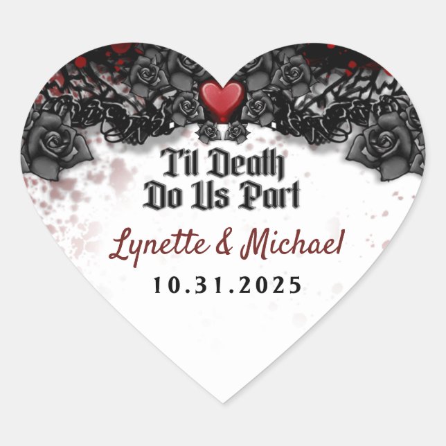 Sticker Cœur Til Death Splatz de sang Halloween Mariage de coeu (Devant)