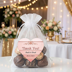 Sticker Cœur Ton de corail sur ton Merci Mariage rayé
