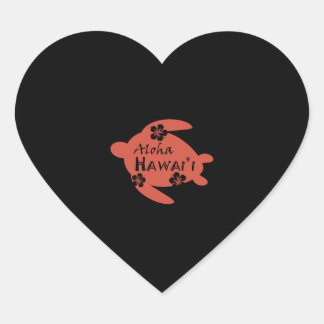 Sticker Cœur Tortue de mer Aloha Hawaii Hibiscus Orange Graphic