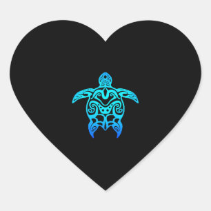 Sticker Cœur Tortue de mer Hawaïenne de la tribu bleu océanique