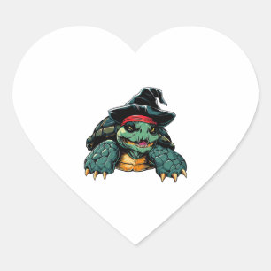 Sticker Cœur Tortue en Sorcière Casquette Halloween Éffrayant A