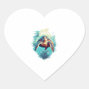 Sticker Cœur Tortue sous-marine sereine Copie Copie