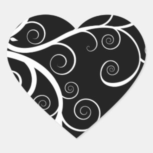 Sticker Cœur Tourbillons blancs sur dessin noir