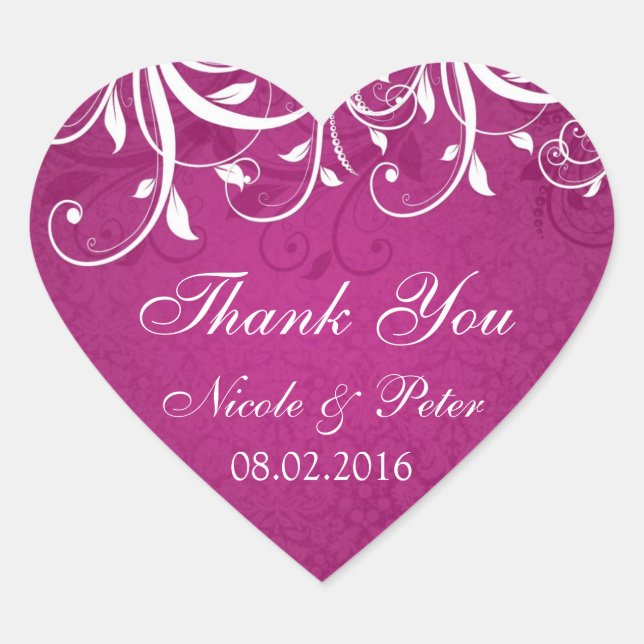 Sticker Cœur Tourbillons de feuilles blanches sur Merci Mariage (Devant)