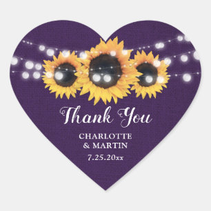 Sticker Cœur Tournesol violet Mariage campagnard rustique Merci