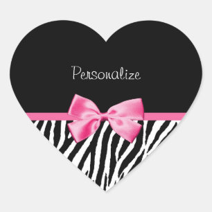 Sticker Cœur Trendy Black And White Zebra Print Rose Ribbon