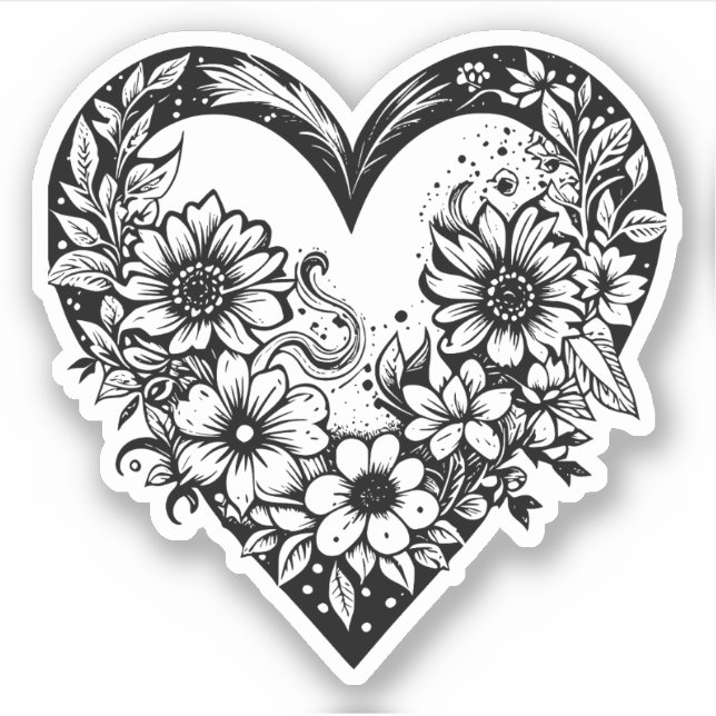 Sticker Coeur tribal noir et blanc (Devant)