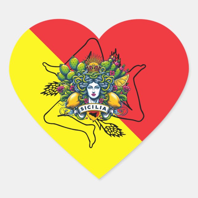 Sticker Cœur Trinacria sicilienne (Devant)