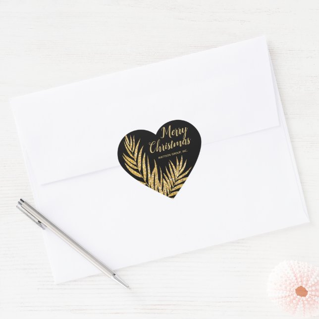 Sticker Cœur Tropcal Gold Glitter Palm Christmas Thank You (Enveloppe)