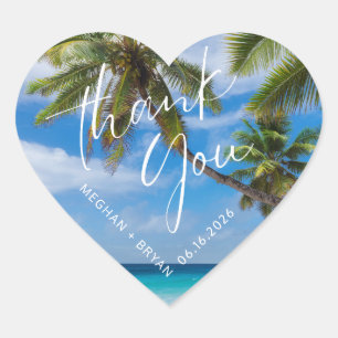 Sticker Cœur Tropical Beach Merci Mariage Faveur