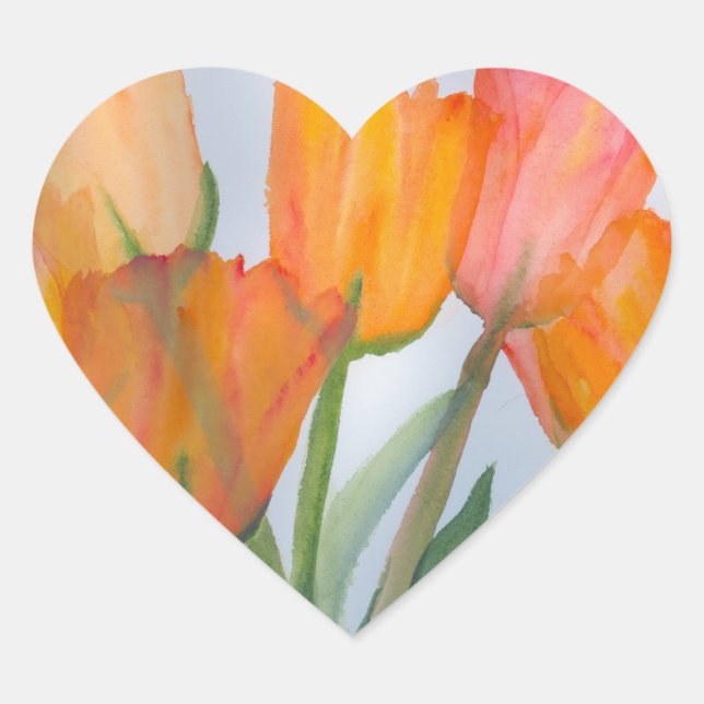 Sticker Cœur Tulipes d'agrumes orange (Devant)