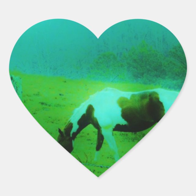 Sticker Cœur Turquoise brouillard Reto colorié poney peint Chev (Devant)