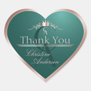 Sticker Cœur Turquoise foncé avec cadre en or rose Monogram Mer