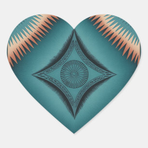 Sticker Cœur Turquoise Navajo Peach Sunburst Accueil & Vie