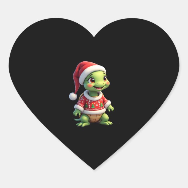 Sticker Cœur Turtle Ugly Sweater Santa Hat Christmas T-Shirt (1 (Devant)