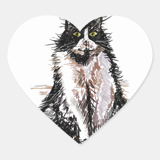 Sticker Cœur Tuxedo Chat Cute Dessin Chats noirs et blancs (Devant)